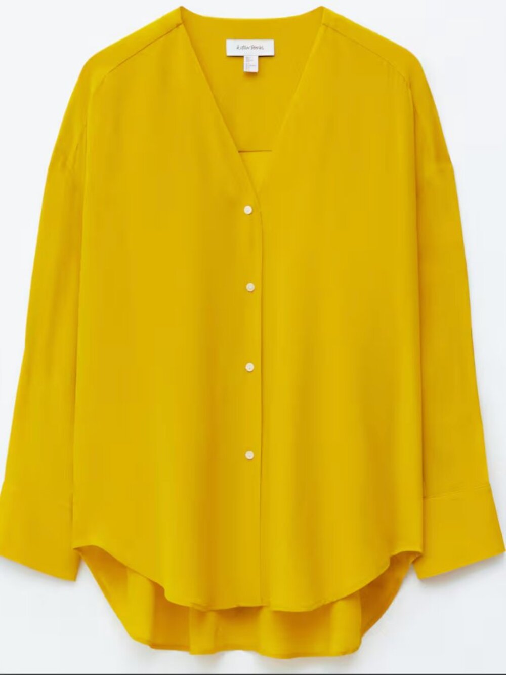 NWT &Other Stories Oversized V-Neck Silk Blouse Mustard Yellow 100% silk Size:M